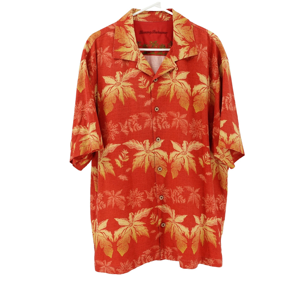 Tommy Bahama Hawaaian Shirt SZ XL Floral Silk Travel Vacation Casual Maximalist